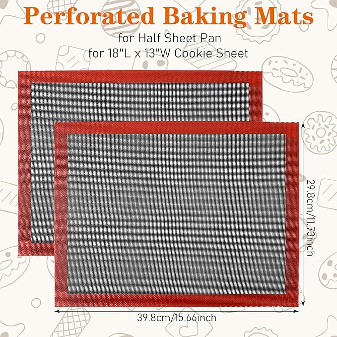 2 Pcs Perforated Silicone Baking Mats 15.7"*11.7" Silicone Baking Sheet Reusable Cooking Mat Breathable Mesh Cookie Mat for Cookies, Bread and Pastry, Bakings Supplies for Oven