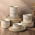 GBHOME 24-Piece Stoneware Dinnerware Set for 8 – Ribbed Ceramic Plates and Bowls, Scratch-Resistant, Microwave & Dishwasher Safe, Reactive Glaze, Cappuccino