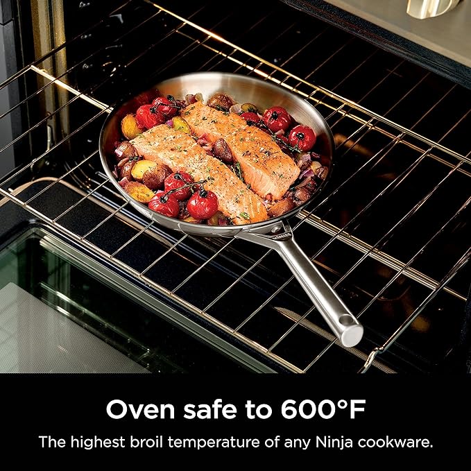 Ninja EverClad Commercial-Grade Stainless Steel 10.25" Fry Pan, Tri-Ply Pans, Oven Safe to 600°F, All Stovetops & Induction Compatible, Stainless, C90026