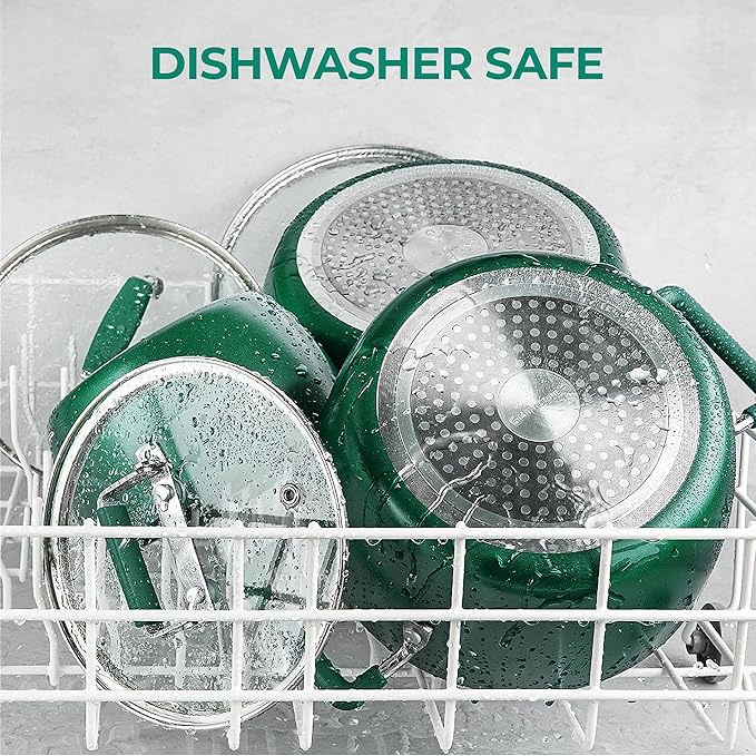 Granitestone Green Pots and Pans Set Nonstick, 6 Stackable Piece Cooking Pots Set, Kitchen Pots, Non Stick Coating, 5qt 3qt & 1.5qt Pots with Lids, Stay Cool Handles Dishwasher Safe 100% Toxin Free