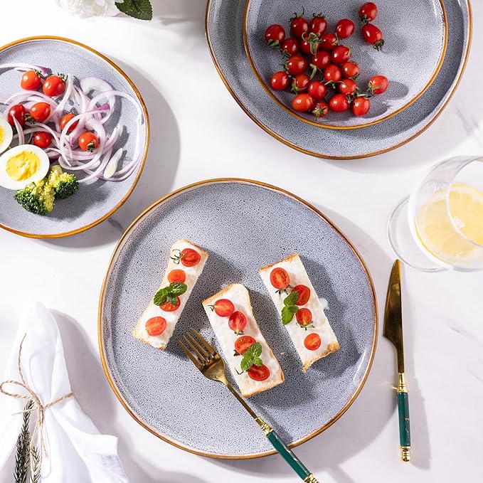 AmorArc Ceramic Dinnerware Sets,Handmade Reactive Glaze Stoneware Plates and Bowls Sets,Highly Scratch Resistant | Dishwasher & Microwave Safe Dishes Set,Service for 4 (12pc)