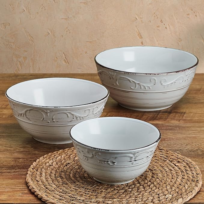 Pfaltzgraff Trellis Serving Bowls, Set of 3, White