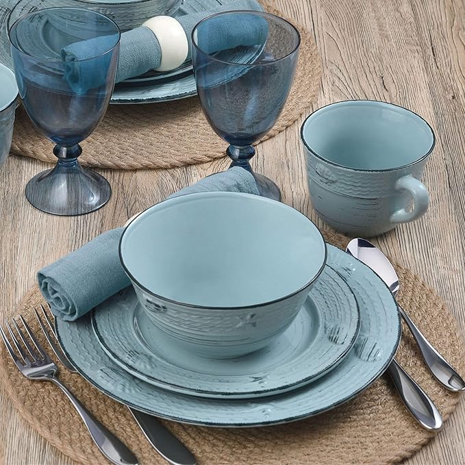 Pfaltzgraff Trellis Coastal 16-Piece Dinnerware Set, teal