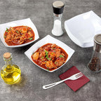 Restaurantware Moderna 32 Ounce Fancy Plastic Bowls 10 Square Disposable Salad Bowls - Durable Heavy-duty White Plastic Bowls For Warm And Cold Foods