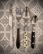 The Original Brink House Eclectic Black & White Mix & Match Stainless Steel Cutlery Set / 16 pieces with Metal Stand/Lifestyle utensils set for home, first apartment, dorm, dinner parties