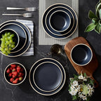 Melamine Dinnerware Sets for 4,12 Pcs Plate and Bowl Set,Unbreakable dish set,BPA Free,Suitable Indoors And Outdoors (Matte Black)