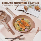 HONGBAKE 26 Pcs Pots and Pans Set Non Stick, Non Toxic Ceramic Cooking Set With 10 Silicone Utensils, Kitchen Induction Cookware & Bakeware Sets with Diamond Texture Pattern, PFOA Free, Gold
