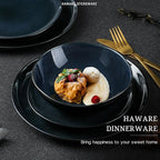 HaWare Plates and Bowls Set, Stoneware Dinnerware Sets, 18-Piece Hand-painted Dishware for 6, Ceramic Dinner Set for Home Kitchen, Microwave and Dishwasher Safe, Reactive Starry Blue