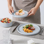 E-far Stoneware Dinnerware Sets, 12-Piece Plates and Bowls Dish Set for 4, Kitchen Modern Dinning Ware, Chip and Scratch Resistant, Microwave & Dishwasher Safe, Speckled Gray