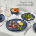 Herogo 6 Pieces Stoneware Dinnerware Sets Service for 2, Dinner Plates and Bowls Sets, Double Reactive Glaze Dishes Set for Kitchen, Scratch Resistant, Microwave & Dishwasher Safe, Starry Blue