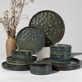HaWare Dinnerware Sets, 12-Piece Plates and Bowls Set, Stoneware Dish Set for 4, Ceramic Dinnerware for Home Restaurant, Chip and Scratch Resistant, Microwave and Dishwasher Safe, Reactive Moss Green