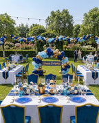 Nervure 350PCS CLear Blue Plastic Plates - Blue Gold Plastic Dinnerware Sets for 50 Guests - 100 Disposable Plates, 150 Silverware, 50 Cups, 50 Napkins for Wedding & Party