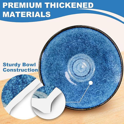9.4-Inch 2 Sets Ceramic Ramen Bowl (8 Piece) - Japanese Porcelain Dishwasher Microwave Safe Salad Noodles Cereal Pasta Soup Large Bowls with Chopsticks Forks Spoons for Men Women Housewarming Gift
