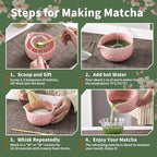 Matcha Whisk Set, 5 Pcs Ceramic Matcha Set, Matcha Kit Set Includes Matcha Bowl, Matcha Whisk and Holder, Bamboo Scoop and Sifter, Matcha Tea Set, Ideal Gift for Family/Friend (Pink)