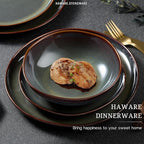 HaWare Plates and Bowls Set, Stoneware Dinnerware Sets, 24-Piece Hand-painted Dishware for 6, Ceramic Dinner Set for Home Kitchen, Scratch Resistant, Microwave and Dishwasher Safe, Reactive Moss Green