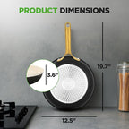 NutriChef 12-Inch Professional Ceramic Frying Pan With Lid - Large Skillet with Golden Titanium Handle, Non-Stick Ceramic Coating, Stain-Resistant, Easy to Clean, Ideal for Home Cooking