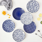 vancasso Ceramic Dinner Plates Set of 6, Large Vintage Plates 10.25 Inch Set of 6 for Kitchen, Porcelain Blue and White Plates for Kitchen, Microwave Oven Dishwasher Safe, Vintage Gift, Blue