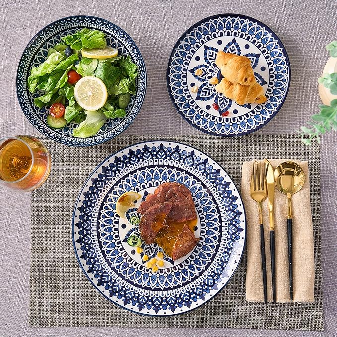 Bestone 12 Piece Round Kitchen Dinnerware Sets,Plates and Bowls sets,Dishes, Plates, Bowls, Dish Set，Plates and Bowls,Service for 4, Chip Resistant Porcelain ， Blue