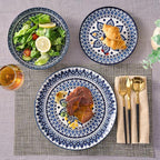 Bestone 12 Piece Round Kitchen Dinnerware Sets,Plates and Bowls sets,Dishes, Plates, Bowls, Dish Set，Plates and Bowls,Service for 4, Chip Resistant Porcelain ， Blue
