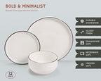 Vase and Vessel Ceramic Dinnerware Set, 12-Piece Service for 4, Round, Microwave and Dishwasher Safe, Cambridge Classics (French)