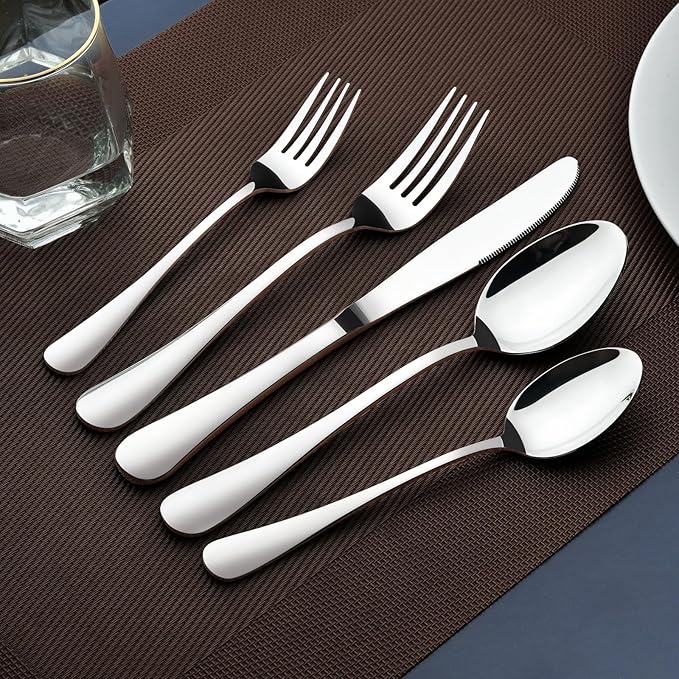 Silverware Set for 6, 30 Piece Heavy Duty Stainless Steel Flatware Utensils Cutlery Set Including Steak Knife Fork and Spoon, Dishwasher Safe, Gift Package for Wedding Housewarming