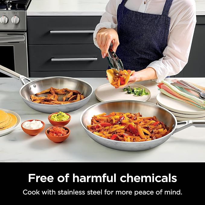 Ninja EverClad Stainless Steel Cookware 12 Piece Pots & Pans Set, All Stovetops & Induction, Oven Safe to 600°F, Tri-Ply Commercial-Grade, C99012