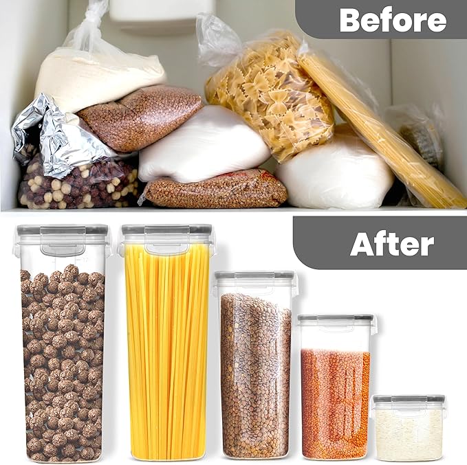 KICHLY Airtight Food Storage Containers With Lids (16 Pack) - Pantry Organizers - Pantry Storage - For Cereal & More