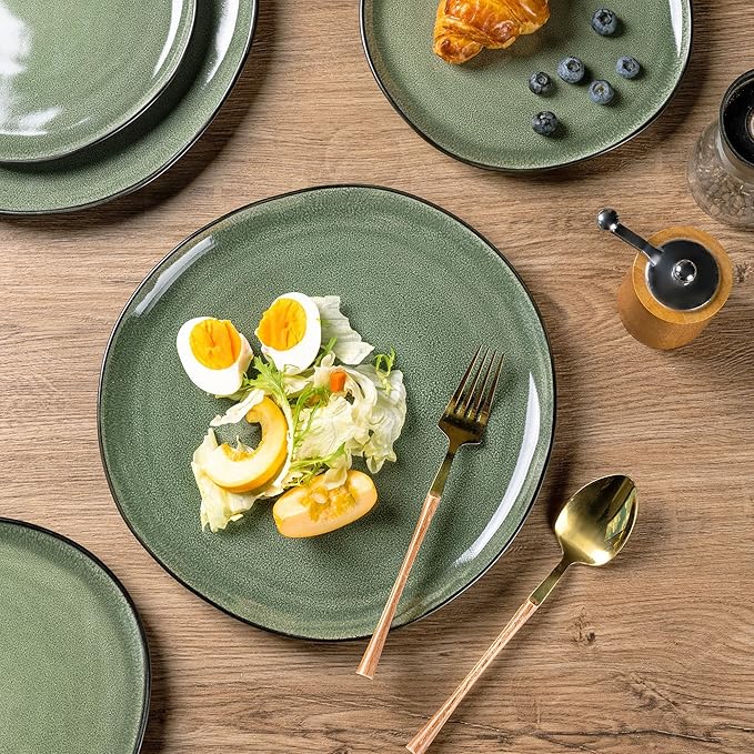 AmorArc Ceramic Dinnerware Sets,Handmade Reactive Glaze Stoneware Plates and Bowls Sets,Highly Scratch Resistant | Dishwasher & Microwave Safe Dishes Set,Service for 4 (12pc)