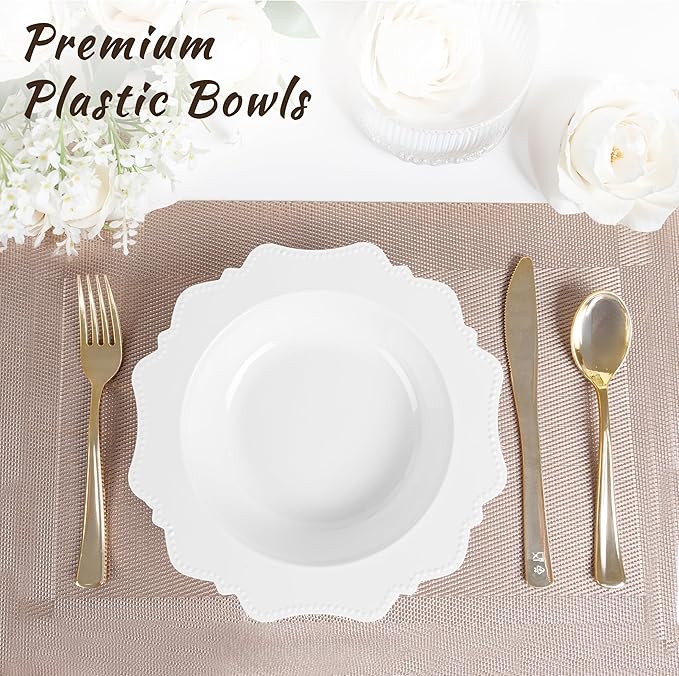 COLOSUS Plastic Multi-color Bowls (30 Pack) 12 Oz Disposable for Party Dessert/Salad Bowl, Fancy Shatterproof Dinnerware for Catering, Holidays, Children Party, and Everyday Use