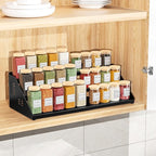 Spice Organizer, Spice Rack for Expandable 3-Tier, Spice Organization for Cabinet Expandable Width and Adjustable Height, Seasoning Organizer for Cabinet, Countertop, Pantry, Black