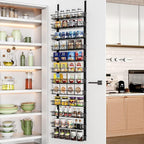 Churboro Over the Door Pantry Organizer Rack with 12 Adjustable Baskets, 12 Tiers Dual-use Spice Rack- Hanging or Wall Mount Spice Rack, Pantry Door Organizer, Black