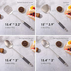 18/10 Stainless Steel Kitchen Utensils Set with Wooden Handle, 8Pcs 15” Long Cooking Utensil Set & Kitchen Gadgets Cookware Set, Serving Utensils-Spatula, Turner, Pasta, Serving Spoon, Skimmer, Ladle