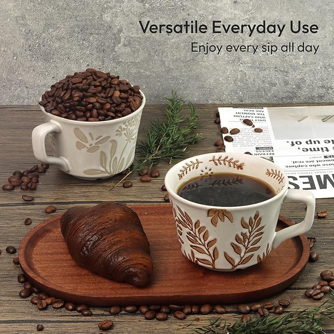 Ceramic Coffee Mug, 12 oz Small Novelty Unique Teacup with Handle, Stoneware Cup for Tea Mocha Latte Cappuccino (Ivy)