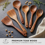 Zulay Kitchen 6 Piece Wooden Spoons for Cooking – Natural Teak Wooden Utensil Set, Easy to Clean, Durable, Smooth with Comfort Grip - Non Toxic Wooden Cooking Utensil Sets
