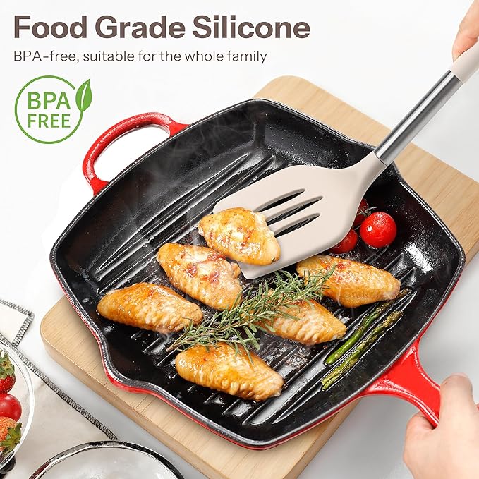 Silicone Cooking Utensils Set, 28 Pcs Kitchen Utensils Set 446°F Heat Resistant Spatula Set, Food Grade Silicone and Stainless Steel Handle Kitchen Gadgets for Nonstick Cookware BPA Free