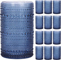 Moretoes Hobnail Drinking Glasses Set of 12,12 Oz Highball Glasses Embossed Boho Water Glass Cups Kitchen Bar Tumbler Glassware Set for Whiskey, Beer