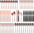 Stapava 48-Piece Rose Gold Silverware Set with Steak Knives, Stainless Steel Cutlery Flatware Set for 8, Utensil Sets Include Forks Spoons and Knives for Home, Mirror Polished, Dishwasher Safe