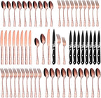 Stapava 48-Piece Rose Gold Silverware Set with Steak Knives, Stainless Steel Cutlery Flatware Set for 8, Utensil Sets Include Forks Spoons and Knives for Home, Mirror Polished, Dishwasher Safe