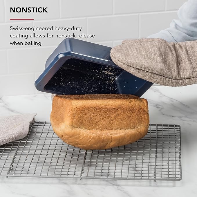 KitchenAid Nonstick Swiss Engineered Aluminized Steel Loaf Pan, Dishwasher Safe, 9 x 5 Inch, Ink Blue