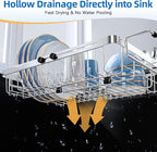 romision Expandable Dish Drying Rack Over The Sink Small Metal Stainless Steel Plate Holder for Compact Kitchen, Space Saving Modern Silver Hanging Drainer