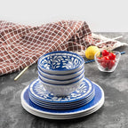 Melamine Dinnerware Set - 12 Pcs Dinner Dishes Set for 4, Plates and Bowls Set for Indoor & Outdoor Use- Dishwasher Safe, Unbreakable, Blue