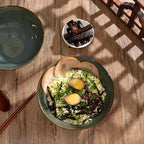 8 Inch Ceramic Ramen Bowl Set of 2, 40oz Japanese Bowls with Spoons & Chopsticks,Durable,Microwave & Dishwasher Safe,Perfect for Ramen,Pho,Salad,Soup,Noodles，Mixing bowls（Dark Teal）