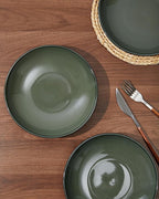 Pokini Pasta Bowls Set of 4, Reactive Glaze Salad Bowl 30 oz, Microwave & Dishwasher Safe, Large Wide Serving Bowls for Fruit/Soup/Noodle/Dessert, Blackish Green