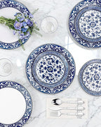 Hioasis 175PCS Blue Plastic Plates - Floral Disposable Dinnerware Set for 25 Guests, Include 50 Dinner & Dessert Plates, 75 Silver Cutlery, 25 Napkins, 25 Cups Perfect for Party (Art Style)