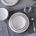 LEHAHA Farmhouse Pasta Bowls, Set of 6, White Melamine Rustic 42 oz Shallow Bowl, Large Salad Bowl, Deep Pasta plate, Dishwasher Safe Serving Bowls.…