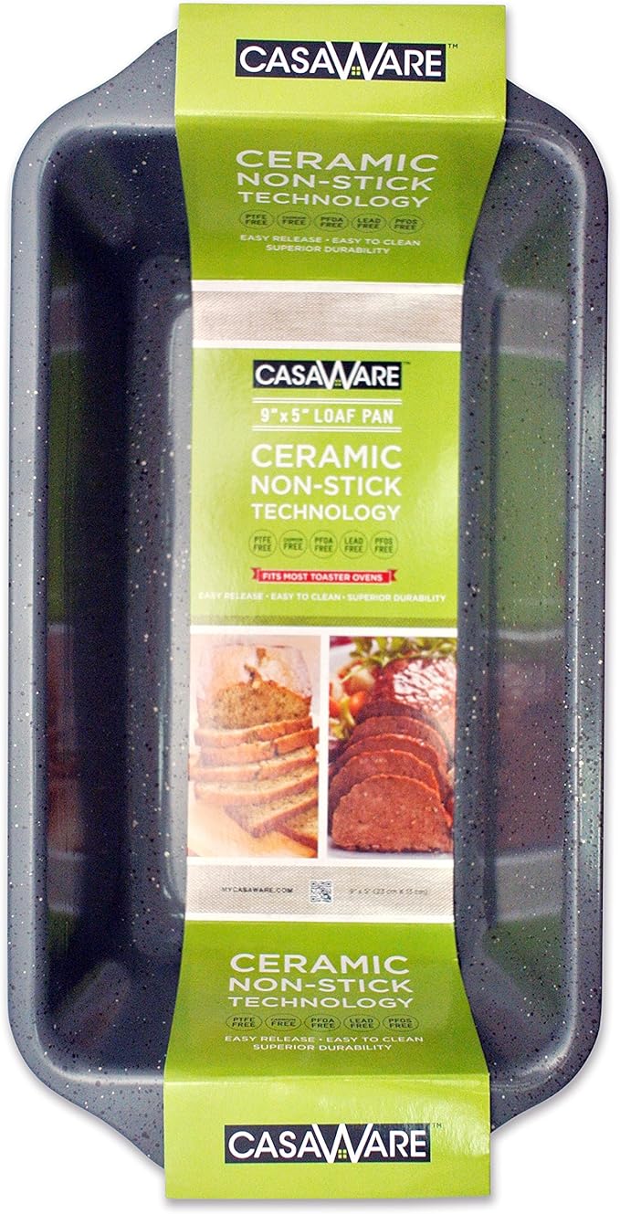casaWare Loaf Pan 9 x 5-Inch Ceramic Coated Non-Stick (Silver Granite)