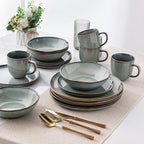 AmorArc Ceramic Dinnerware Sets,Handmade Reactive Glaze Stoneware Plates and Bowls Sets,Highly Scratch Resistant | Dishwasher & Microwave Safe Dishes Set,Service for 4 (16pc)