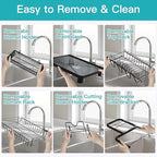 romision 2 Tier Compact Stainless Steel Dish Drainers Drying Rack for Kitchen Counter, Space Saving, Rust Proof Plate Strainers Holder On Countertop with Drainboard, Modern Black, Small