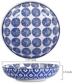 Selamica Porcelain 26 Ounce Pasta Bowls Set of 6, 8 inch Wide and Shallow Salad Bowls, Serving Bowls, Microwave & Dishwasher Safe, Sturdy & Stackable, Vintage Blue