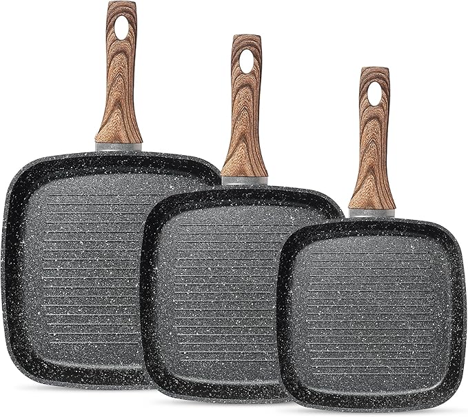 NEWBULIG Nonstick Frying Pan Skillets Set, with Detachable Stay-Cool Wooden Handle, Non toxic Induction Cookware, Free of Intentionally Added PFOA, Dishwasher ＆ Oven Safe, (9.5", 10.2", 11") Black